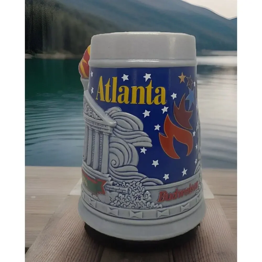 Budweiser Ceramic Beer Stein Collector Athens 1896 Atlanta 1996 Olympics Vintage
